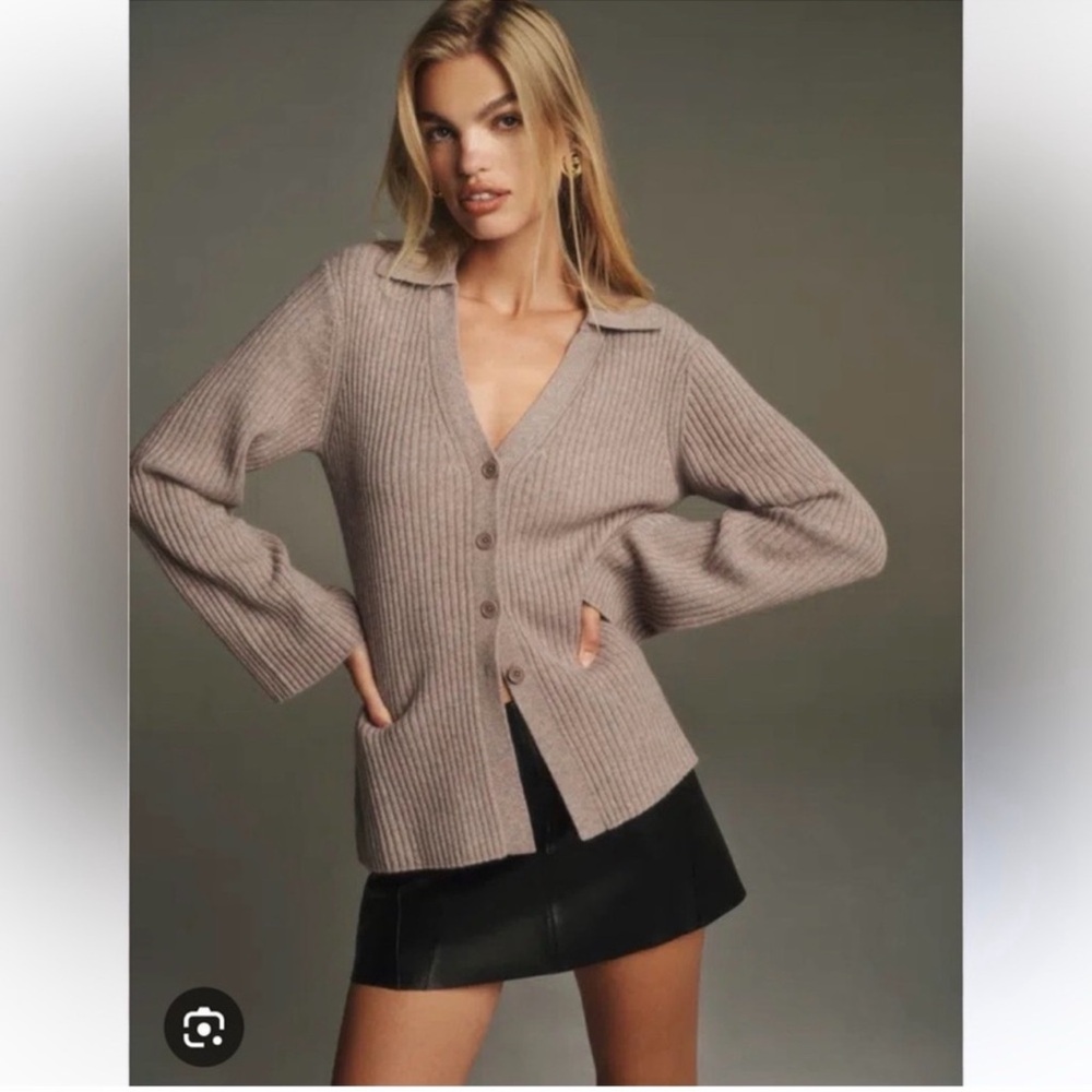 REFORMATION Taupe Shea Knit Cardigan | Size Large